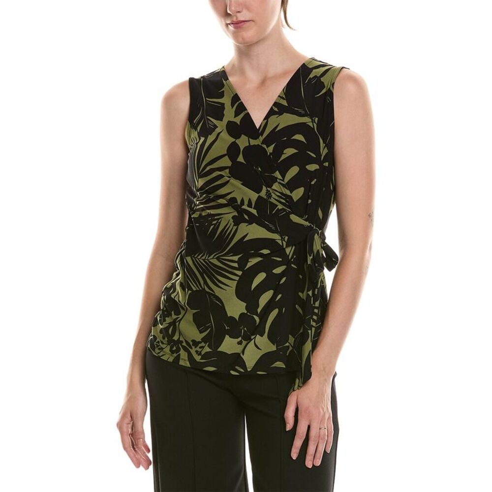 Anne Klein Womens  Printed Wrap Top, Green